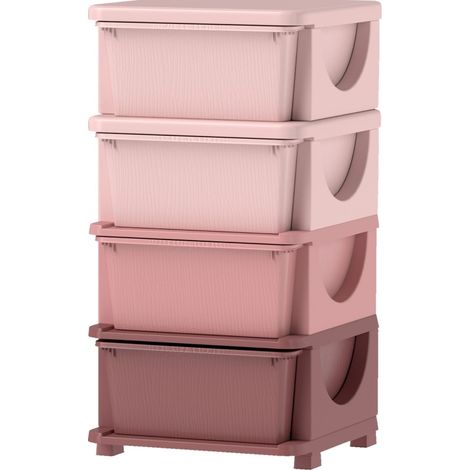 Module de rangement enfant avec 4 tiroirs, design arrondi, 37x37x76 cm, rose (1/5)