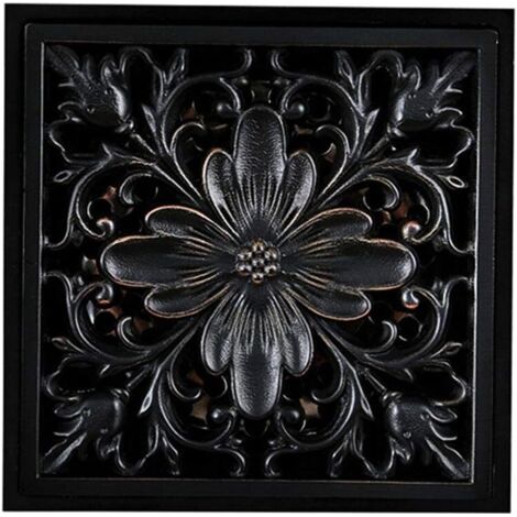 4 Pouces Caniveau de Douche en Laiton Bronze Noir Motif Sculpté Drain de Douche avec Grande Calibre Anti Encrassement