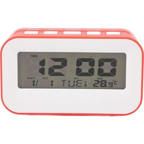 Kinder-LCD-Wecker mit Timer, Geburtstagserinnerung und musikalischem Alarm – Rotes Modell (1/5)