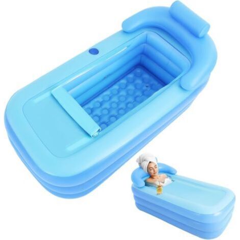 Baignoire gonflable pour adulte - Baignoire pliable en PVC bleu avec appuie-tête, dossier et accoudoir, porte-gobelet, siphon de sol, coussin d'assise, 160 x 84 x 64 cm, pour la maison, le voyage, le