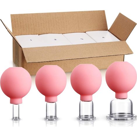 Lot de 4 ventouses en verre pour massage avec vide, pour le corps, le visage, les jambes et les bras (rose)-AquaForge (1/4)