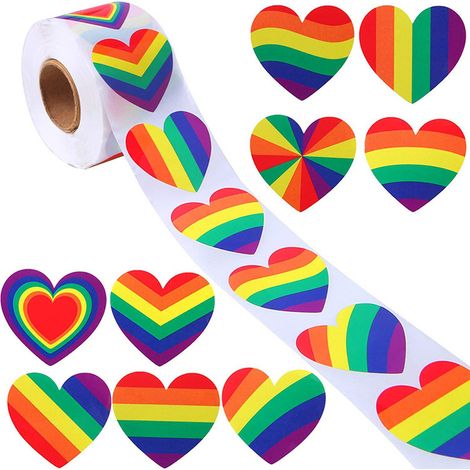 8 autocollants arc-en-ciel forme coeur ruban adhésif, autocollants LGBT pour décoration fête Saint-Valentin, défilé festival. (1/5)