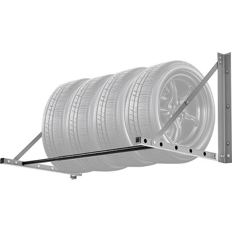 Support mural pliable pour pneus, réglable 32-48 pouces, acier Q235 robuste, capacité 300 lbs, adapté aux pneus R14-R20, idéal garage et atelier. (1/5)