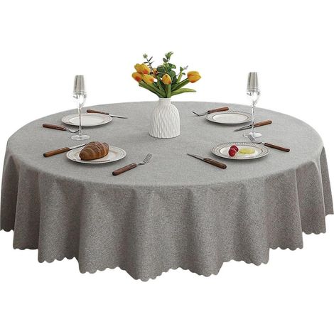 Runde Tischdecke 140 cm Hellgrau Abwaschbar Polyester für Garten & Terrasse
