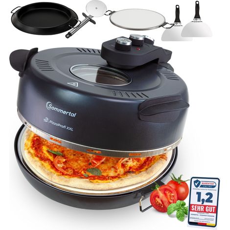 Sommertal PizzaProfi XXL Pizzaofen mit 39cm Steinplatte – Pizza Ofen elektrisch, schnelle 3-Minuten Pizza, bis 380°C – 5-teiliges Set mit Pfanneneinsatz, 2x Pizzaschieber, Schneider, Pizzastein (1/5)