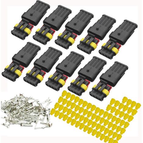connecteur étanche,10 Kits connecteurs de Fils électriques autobloquants à 4 Broches Marine pour Les connexions de Voiture,Camion,Bateau et Autres Fils (1/5)