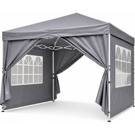 Gazebo Pieghevole Da Esterno Con Teli Laterali Finestre Trasparenti Apertura Pop Up Copertura Impermeabile UV50+ Struttura In Acciaio Per Eventi Giardino 3 x 3 x 2.59 M Grigio (1/5)