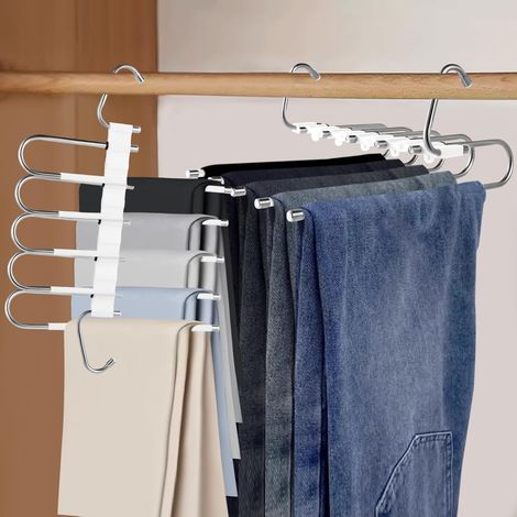 Platzsparender 5-in-1 Hosenbügel – 2 multifunktionale Hosenbügel aus Edelstahl, rutschfest, faltbar, für Schals, Jeans, Kleidung, Handtücher (Weiß) (1/5)
