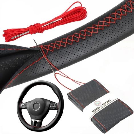 Lenkradbezug, Mikrofaserleder, Durchmesser 37–38 cm, sportliches Design, Fahrsicherheit (1/5)