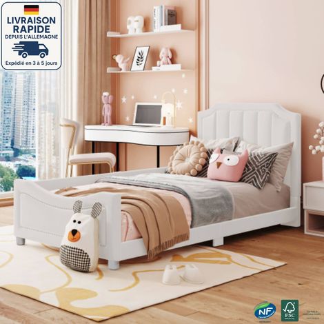 Lit enfant 90x200 cm canapé-lit rembourré en flanelle – Lit multifonction avec accoudoirs et dossier, lit d’appoint parent-enfant, beige (1/5)