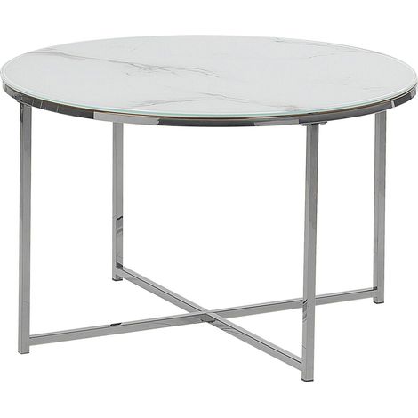 Couchtisch QUINCY Sicherheitsglas Marmor Optik / Silber