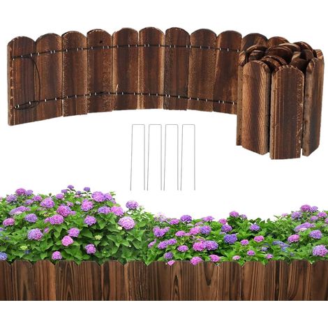 Bordure de Jardin en Bois, 15CM x 120CM Bordure de Pelouse Flexible Clôture Paysagère sans Creuser avec 4 Piquets pour Jardin Bordure, Jardin Allée et Aménagement Paysager à Faire Soi-Même (1/5)