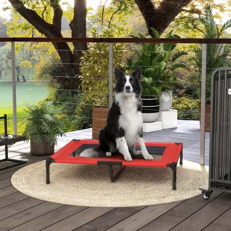Erhöhtes Hundebett 92x76x18 cm aus rotem Oxford-Gewebe, atmungsaktiv, für Camping – MEUBLIV (1/5)
