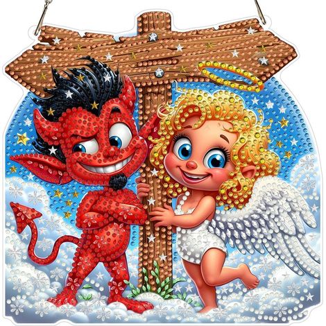 Diamond Painting pendentifs Ange & Démon Set pour décorations de fenêtre & capteurs de soleil (1/4)
