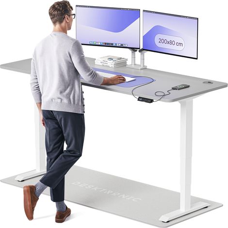 Desktronic Bureau assis debout HomePro - 200x80cm - Blanc/Gris
