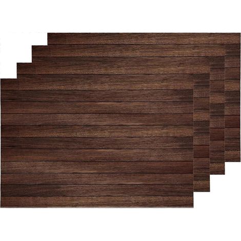Sets de table en bois foncé, napperons marron en lin et toile de jute lavables, double épaisseur, isolation thermique pour table à manger et table de cuisine, lot de 4 (30 x 45 cm). (1/5)