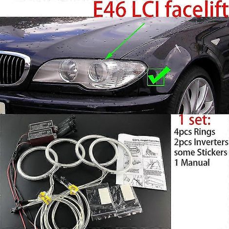 Hochwertiges CCFL-Angel-Eyes-Kit mit warmweißem Halo-Ring für BMW E46 3er (316i, 318i, 320d, 320i, 323i, 325i, 328i, 330i) – Demon Eye (E46 LCI Facelift) (1/5)