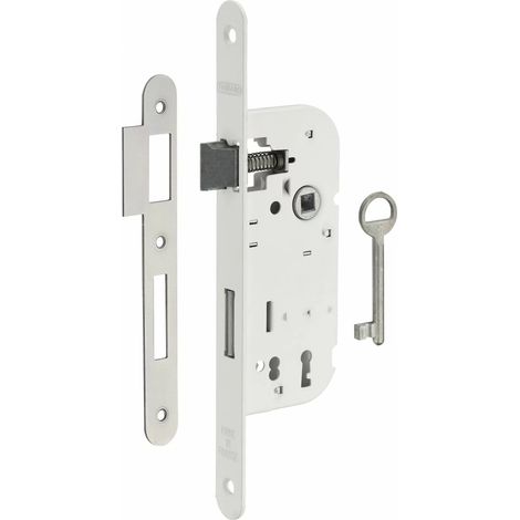 Thirard – Serrure encastrable à clé pour porte de chambre – Axe 40mm – Bout rond – 1 tour – 1 clé – Coffre acier embouti – Pêne acier