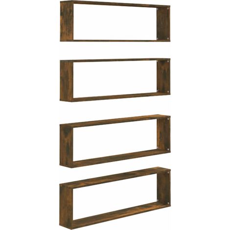 Mensole Parete Scaffale da parete Ripiano a Parete Cubo 4 pz Rovere Fumo 100x15x30 Legno Multistrato (1/5)