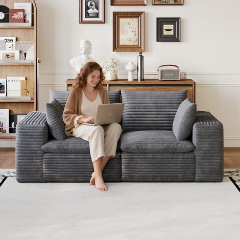 Canapé - Cloud Sans montage - 180 cm - Coussins inclus - Velours côtelé - Gris foncé (1/5)