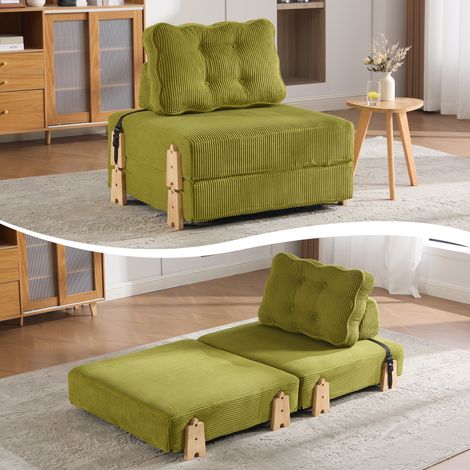 Mobliva Un fauteuil confortable de style scandinave moderne en velours côtelé – un canapé-lit pliant un canapé une place pliable avec pieds en bois, idéal pour les petits appartements et les chambres (1/5)