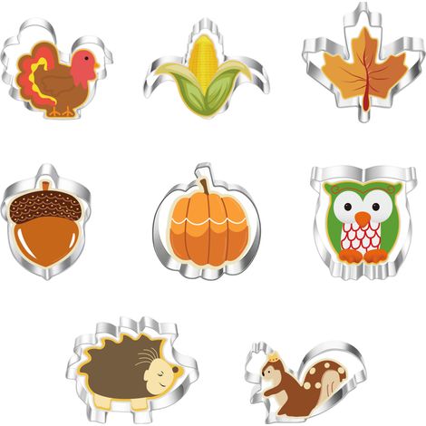 Ensemble de 8 emporte-pièces, acier inoxydable, formes automne, citrouille feuille écureuil, cuisson biscuits enfants (1/5)