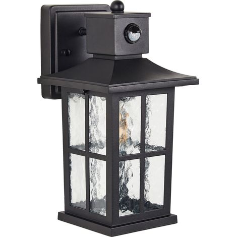 Lampe Murale Extérieur Moderne en Métal Fer et Verre Mat avec Détecteur de Mouvement Applique Noire Azmak (1/5)