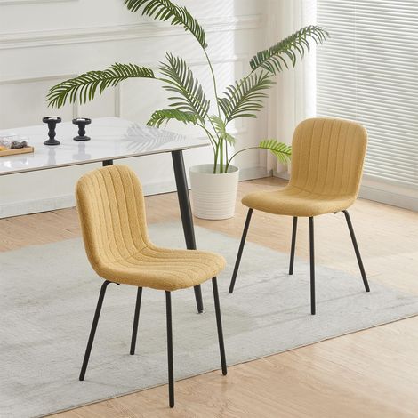 mcc direct Set of 2 Soft Fabric Dining Chairs with Upholstered Seat and Metal Legs for Dining Room, Living Room and Kitchen Room - New Bella YELLOW