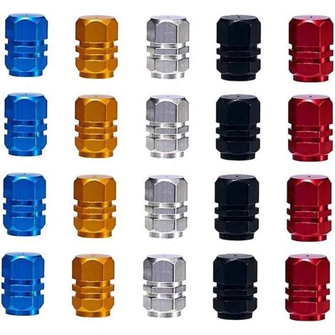 Staubdichte Ventilkappen aus Aluminiumlegierung – 20er-Pack (silber, rot, blau und schwarz) für Motorrad, Auto und Fahrrad (1/5)