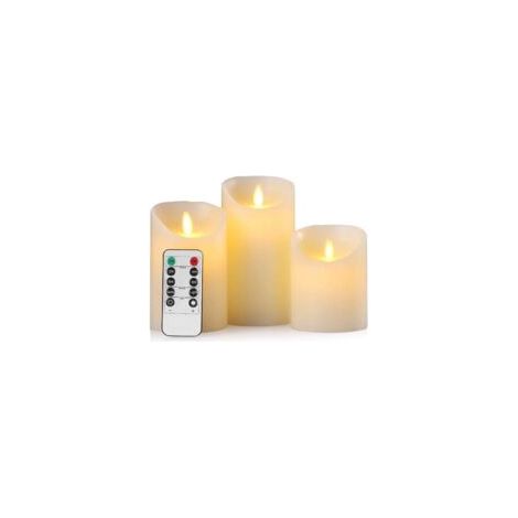 Litzee – Set di 3 candele LED senza fiamma 10-12,5-15 cm – Effetto tremolante realistico – Telecomando con 10 funzioni – Timer programmabile 24 ore – Crezuo