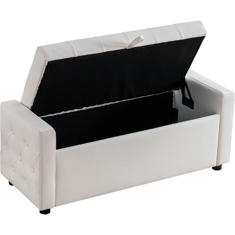 CHICFURN Ottomana rettangolare con contenitore 122x45x47 cm in PU bianco, capitonata (1/5)