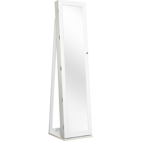 Armadio portagioie 2 in 1 con 30 ganci per collane, Armadio porta gioielli con specchio interno Bianco (1/4)