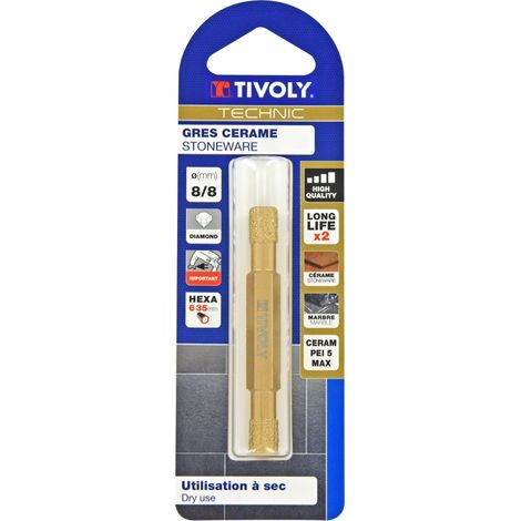 Tivoly • Foret Diamant à sec réversible double pointe Ø8mm et 8mm Queue Hexagonale / TECHNIC