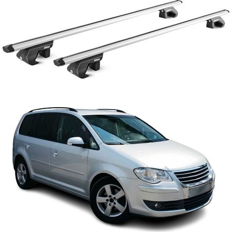 OMAC Barres de toit aluminium certifiées TÜV pour VW Touran mk1 mk2 2003-2026 – Pour rails de toit standards – Rainure en T – Charge max 90 kg – 2 antivols Argent (1/4)