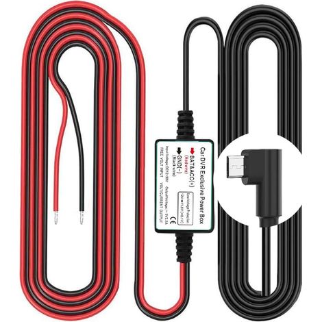 Kit de Câblage pour Caméra Embarquée, Port Connecteur micro USB L, Protection Basse Tension Pour Caméras Embarquées, DC 12V\u201324V à 5V/2.5A max, kit de Câble de Chargeur de Voiture avec Fusible (1/5)