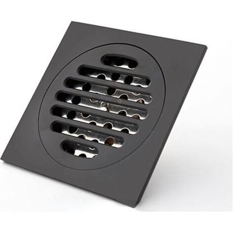 Siphon de douche carré en laiton noir mat anti-odeurs, 10 cm, pour baignoire et douche, grille de drainage, siphon de douche, piège à cheveux, couvercle de siphon de douche extérieur (1/5)