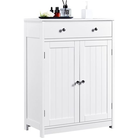 Yaheetech – Meuble de salle de bains 60x30x80cm – 2 portes – Grand tiroir – Étagère amovible – MDF robuste – Verrou magnétique