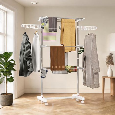 SunJet Porte-manteau, vestiaire sur pied, Séchoir à linge pliable - Réf. FJ7YKNMY4JF4 (1/5)