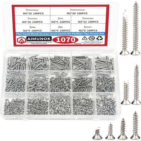 Selbstschneidende Schraubenmischung, langlebiger Kohlenstoffstahl, 1070 Teile, M2 - 1070Stück (1/2)