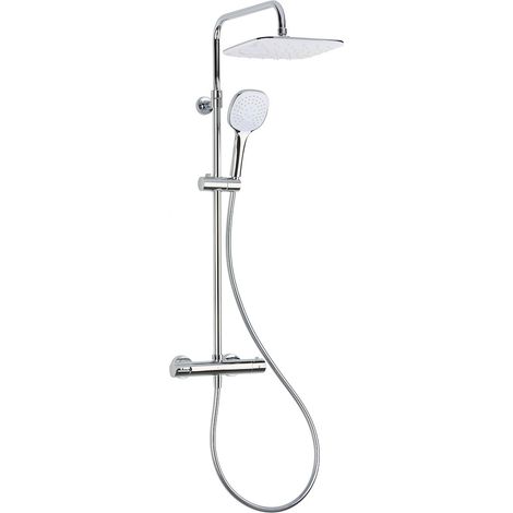 Optima Duschsäule mit Thermostatmischer, XXL 250 mm Duschkopf, 3-Düsen-Handbrause, Weiß/Chrom (OPTIMASSTZ) (1/5)