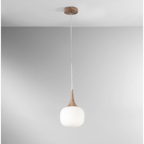 "Sospensione JAIPUR in metallo color legno e diffusore in vetro bianco 17 cm." (1/3)