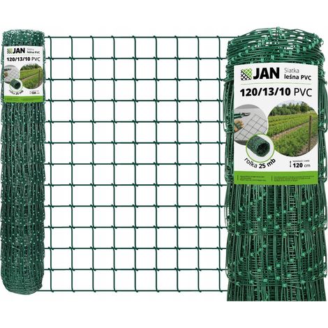 Clôture forestière – 120/13/10 L – Hauteur : 120 cm – Rouleau de 25 m – Verte – Galvanisée et revêtue de PVC – Grillage noué pour gibier 10 x 10 cm – 80 g/m²