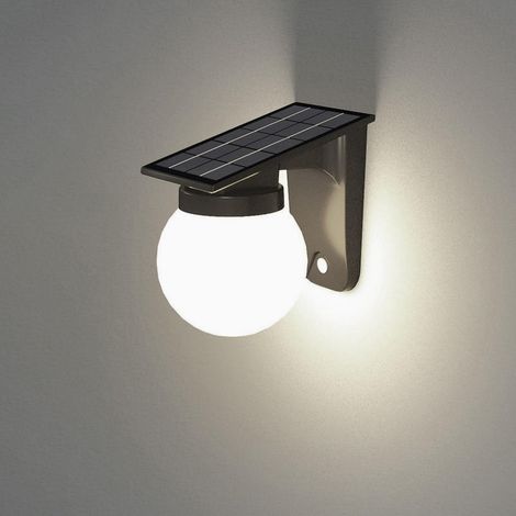 Lampes solaires d'extérieur en forme de boule lumineuse avec capteur du crépuscule à l'aube, lumière de sécurité à intensité variable pour porche, extérieur, étanche, applique murale extérieure [Class (1/5)