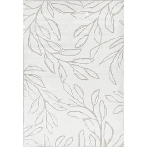 Alfombra moderna 200 x 300 cm de tela motivo hojas sala de estar dormitorio apto para calefacción por suelo radiante base antideslizante pelo corto beige claro Bismil