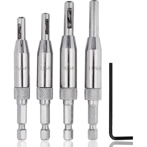 Opener Pour Serrures Et Charnières - Foret Hexagonal Auto-centrant En Acier Rapide HSS - Pour Bois - 4 Tailles 5/64 7/64 9/64 11/64 Pouces (1/5)