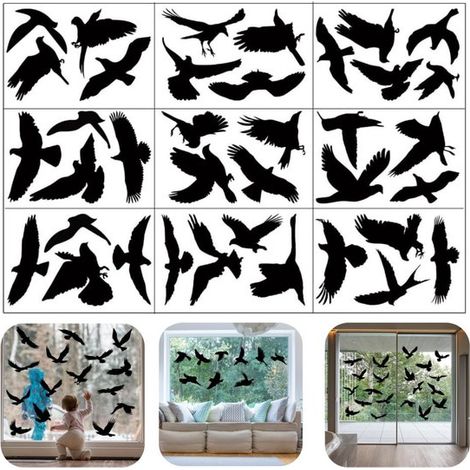 Autocollants anti-collision pour vitres lot de 9 - silhouettes d'oiseaux 20 x 30 cm, noirs (1/5)