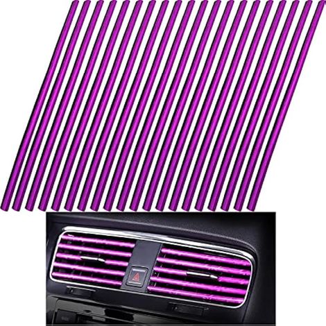 Bande d'Aération de Voiture Décoration, 20 Pcs Bande de Garniture de Sortie d'Air en PVC, Voiture Climatiseur Sortie d'Air Bande de Décoration (Violet glace croustillant) (1/3)