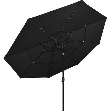 Parasol de jardin,Parasol d'extérieur à 3 niveaux avec mât en aluminium noir 3,5 m CFW40979 (1/5)