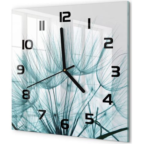 Horloge Murale Carrée Verre Trempé Design Épuré Silencieuse pour Intérieur Graines de pissenlit 30x30 cm