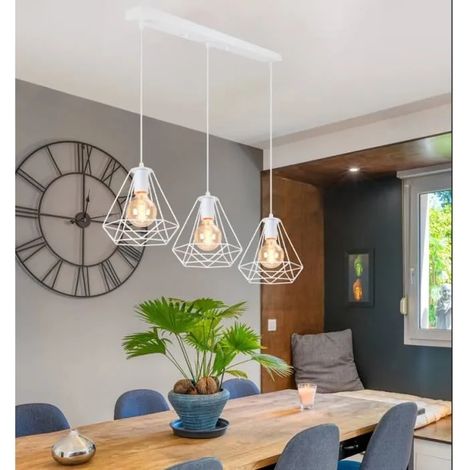 U-do Moderne Lustre Industrielle Vintage en Cage Lampe Suspension Retro Métal Designe Simple,Blanc 20x20cm (1/4)
